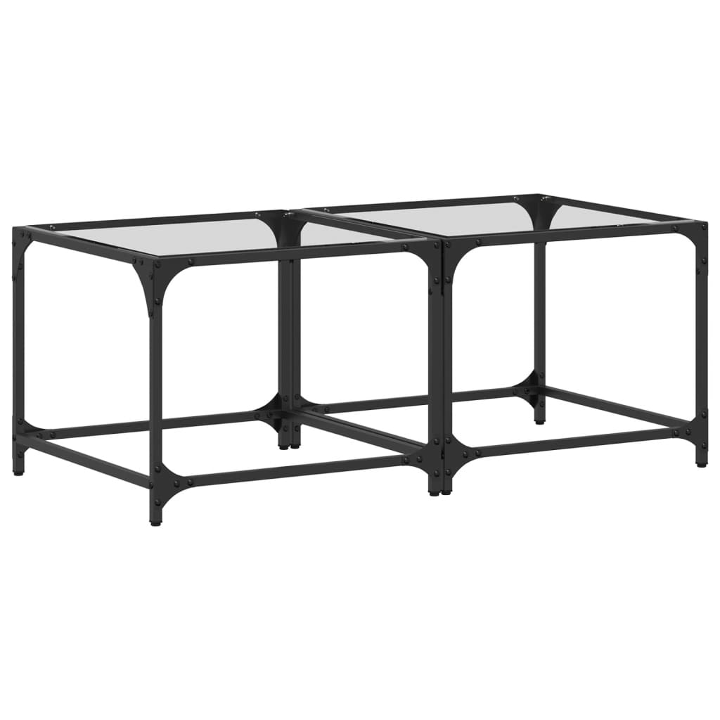 Salontafels 2 st met transparant glazen blad 50x50x40 cm staal