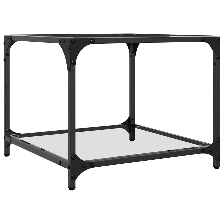 Salontafels 2 st met transparant glazen blad 50x50x40 cm staal