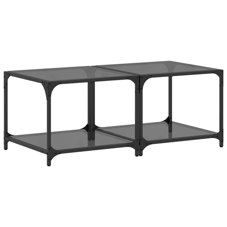 Salontafels 2 st met zwart glazen blad 50x50x40 cm staal