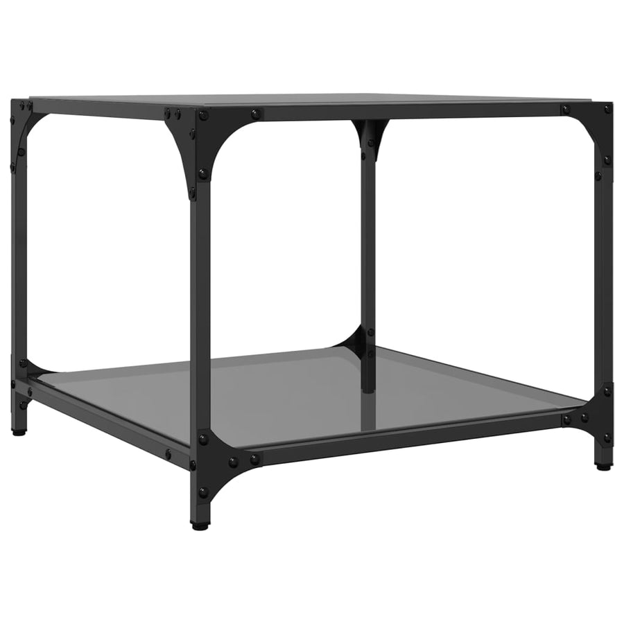 Salontafels 2 st met zwart glazen blad 50x50x40 cm staal