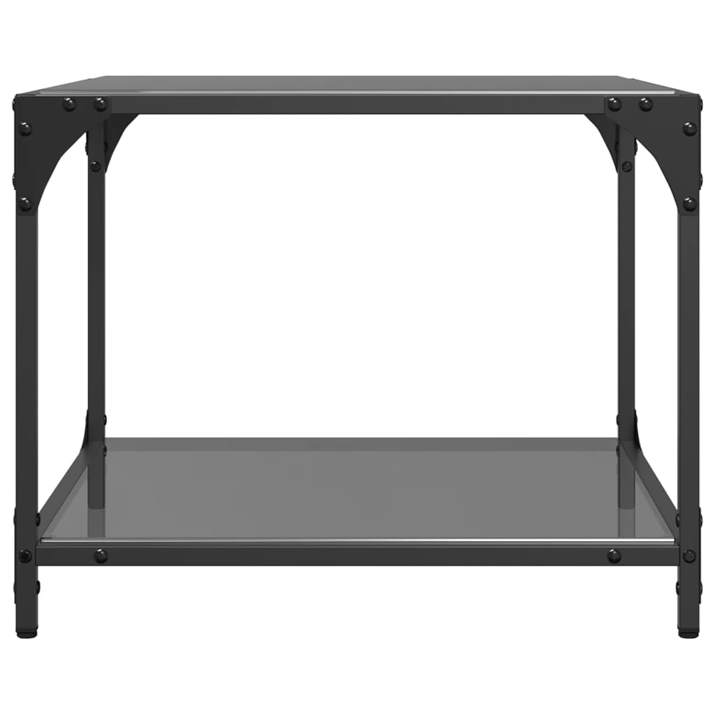 Salontafels 2 st met zwart glazen blad 50x50x40 cm staal