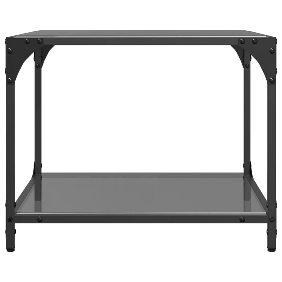 Salontafels 2 st met zwart glazen blad 50x50x40 cm staal