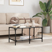 Salontafel 78,5x40x40 cm zwart glas bewerkt hout