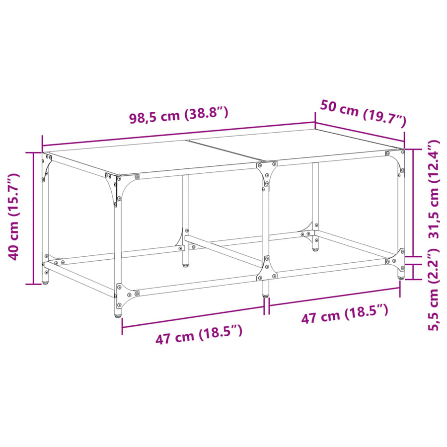 Salontafel met transparant glazen blad 98,5x50x40 cm staal