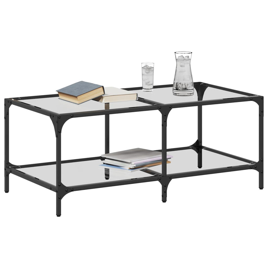 Salontafel met transparant glazen blad 98,5x50x40 cm staal