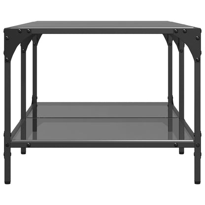 Salontafel met zwart glazen blad 98,5x50x40 cm staal