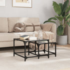 2-Piece Coffee Table Set with Black Glass Top Steel