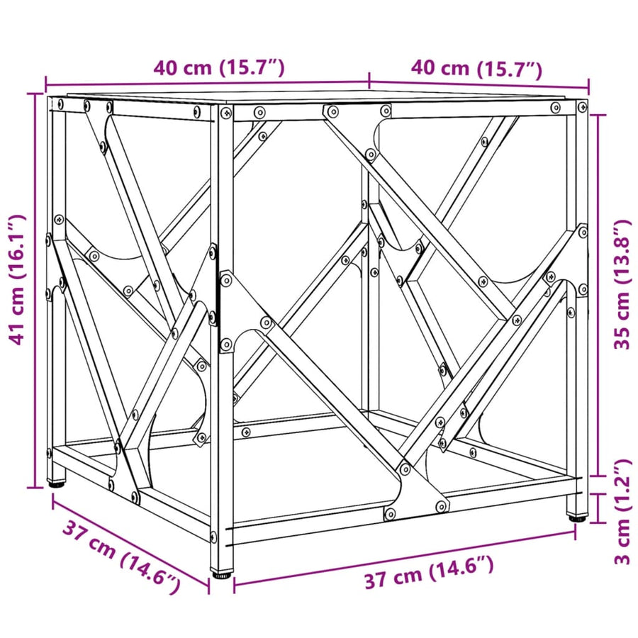 Salontafel met transparant glazen blad 40x40x41 cm staal