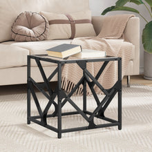 Salontafel met transparant glazen blad 40x40x41 cm staal