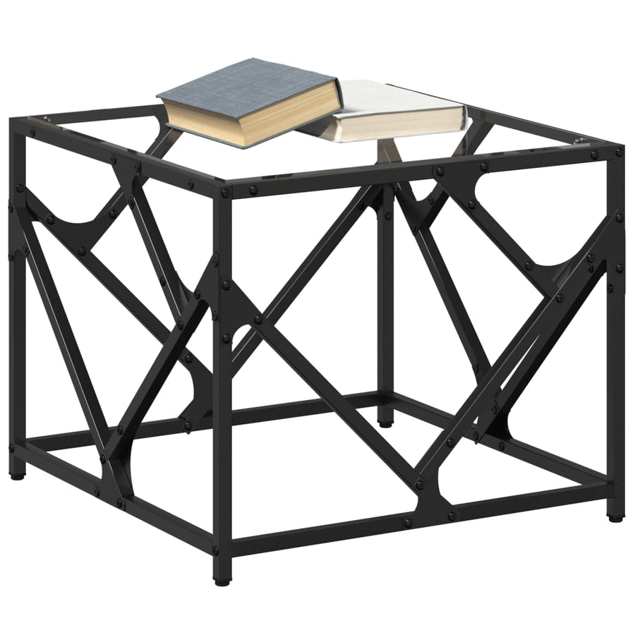 Salontafel met transparant glazen blad 50x50x41 cm staal