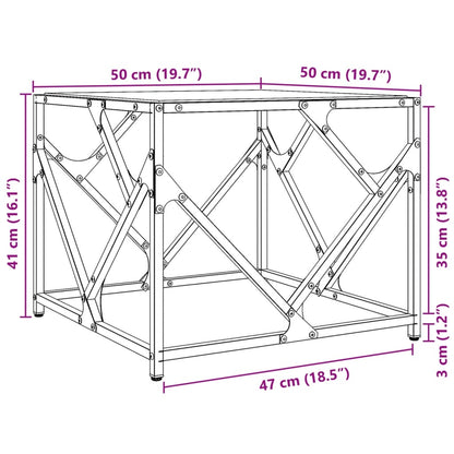 Salontafel met transparant glazen blad 50x50x41 cm staal