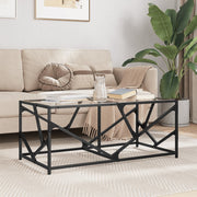 Salontafel glas 98,5x50x41 cm bewerkt hout staal