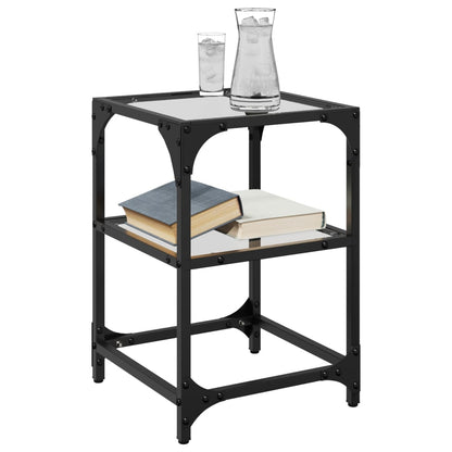Salontafel met transparant glazen blad 30x30x45 cm staal