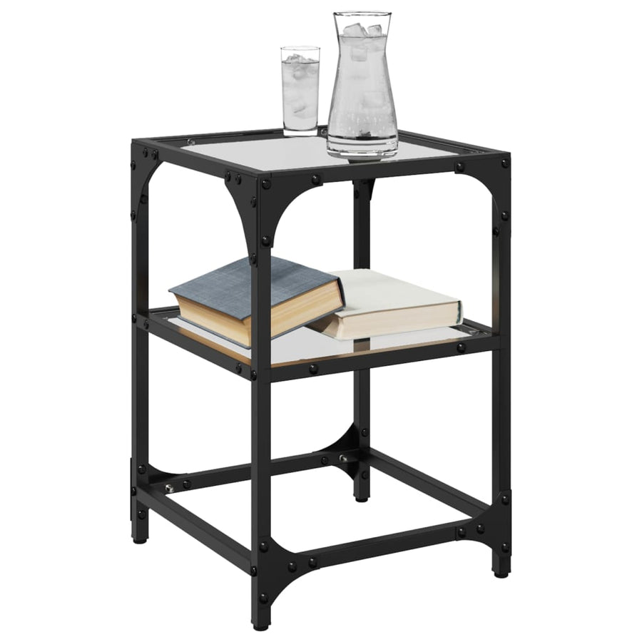 Salontafel met transparant glazen blad 30x30x45 cm staal