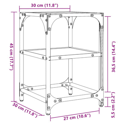 Salontafel met transparant glazen blad 30x30x45 cm staal