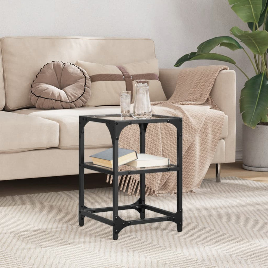 Salontafel met transparant glazen blad 30x30x45 cm staal