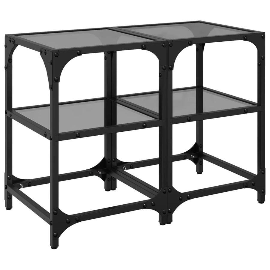 Salontafels 2 st met zwart glazen blad 30x30x45 cm staal