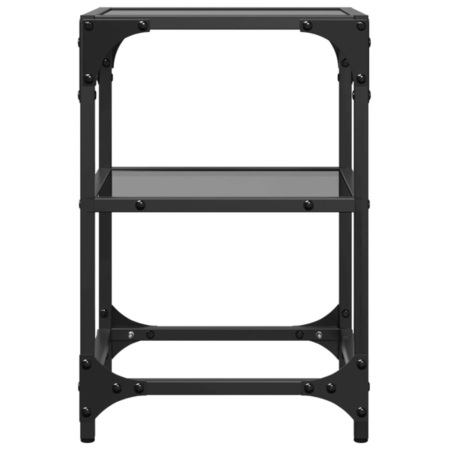 Salontafels 2 st met zwart glazen blad 30x30x45 cm staal