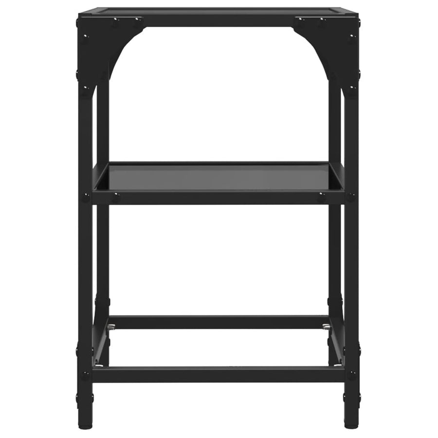 Salontafels 2 st met zwart glazen blad 30x30x45 cm staal