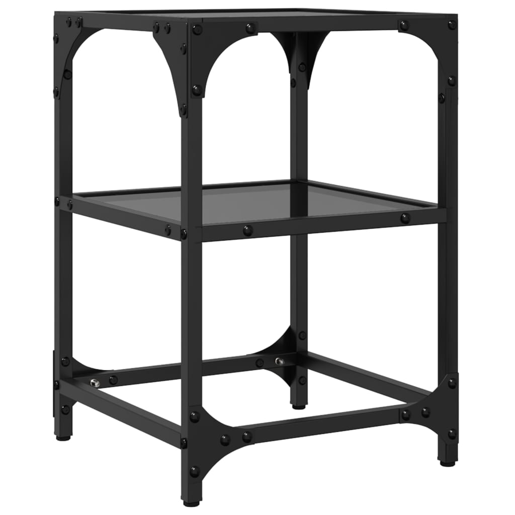 Salontafels 2 st met zwart glazen blad 30x30x45 cm staal