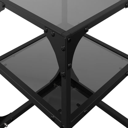 Salontafels 2 st met zwart glazen blad 30x30x45 cm staal