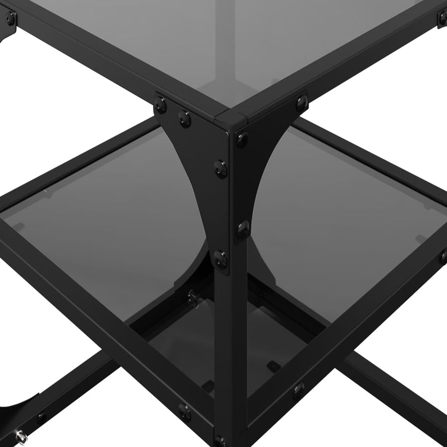 Salontafels 2 st met zwart glazen blad 30x30x45 cm staal