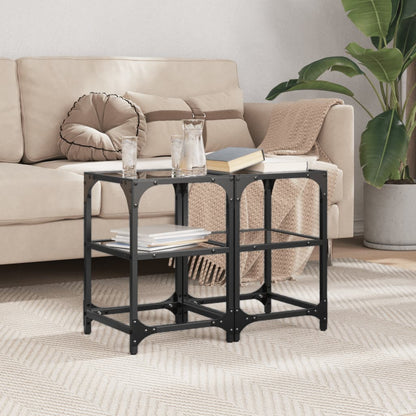 Salontafels 2 st met zwart glazen blad 30x30x45 cm staal