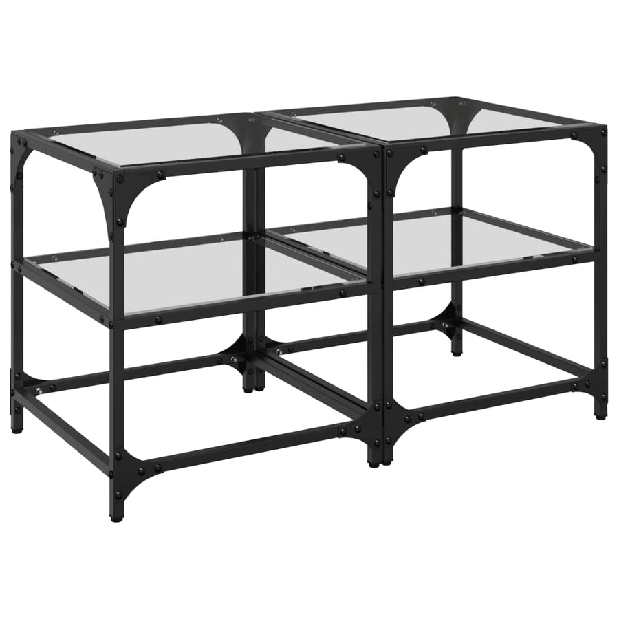 Salontafels 2 st met transparant glazen blad 40x40x45 cm staal