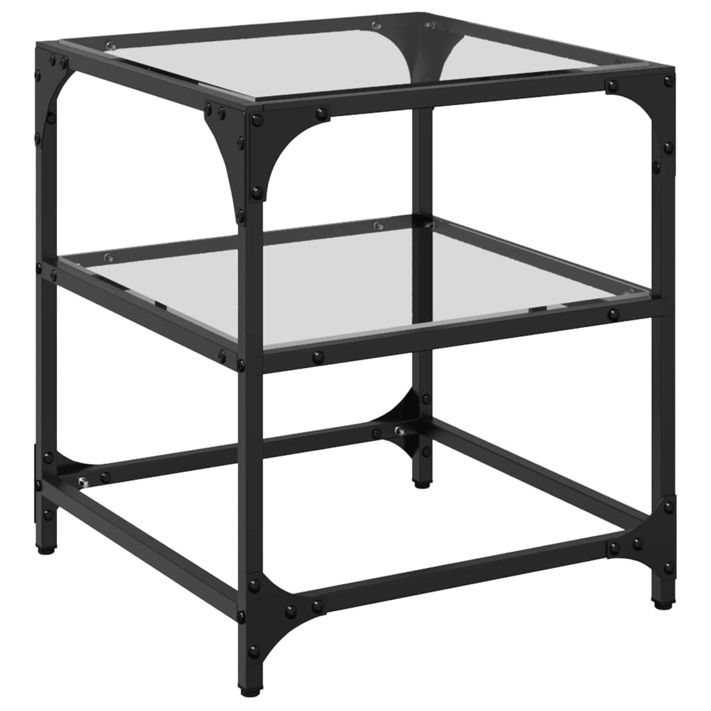 Salontafels 2 st met transparant glazen blad 40x40x45 cm staal