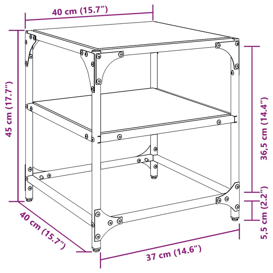 Salontafels 2 st met transparant glazen blad 40x40x45 cm staal