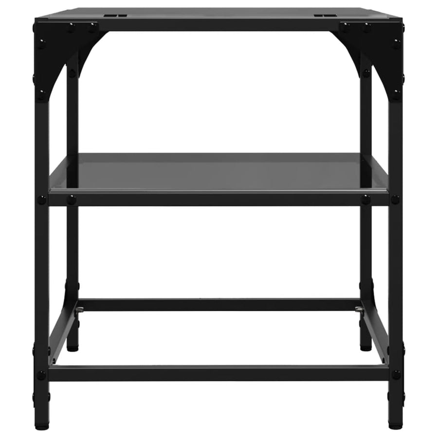 Salontafels 2 st met zwart glazen blad 40x40x45 cm staal