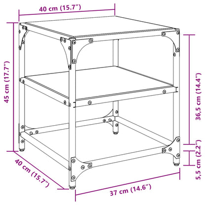 Salontafels 2 st met zwart glazen blad 40x40x45 cm staal