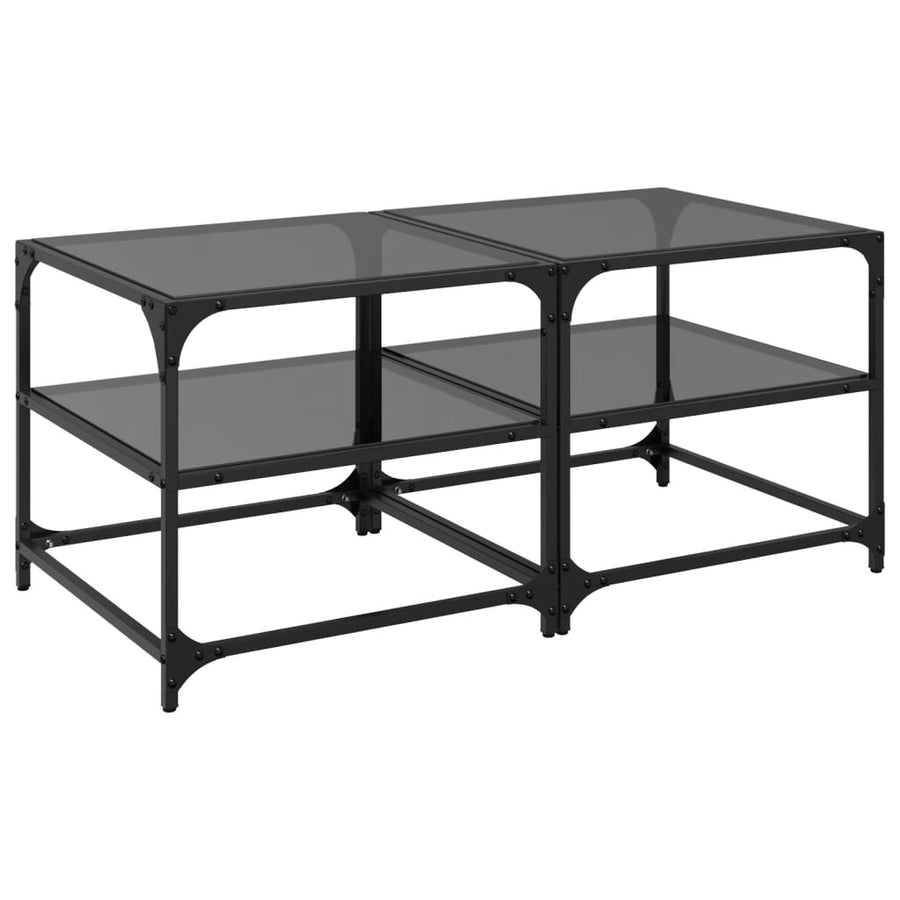 Salontafels 2 st met zwart glazen blad 50x50x45 cm staal