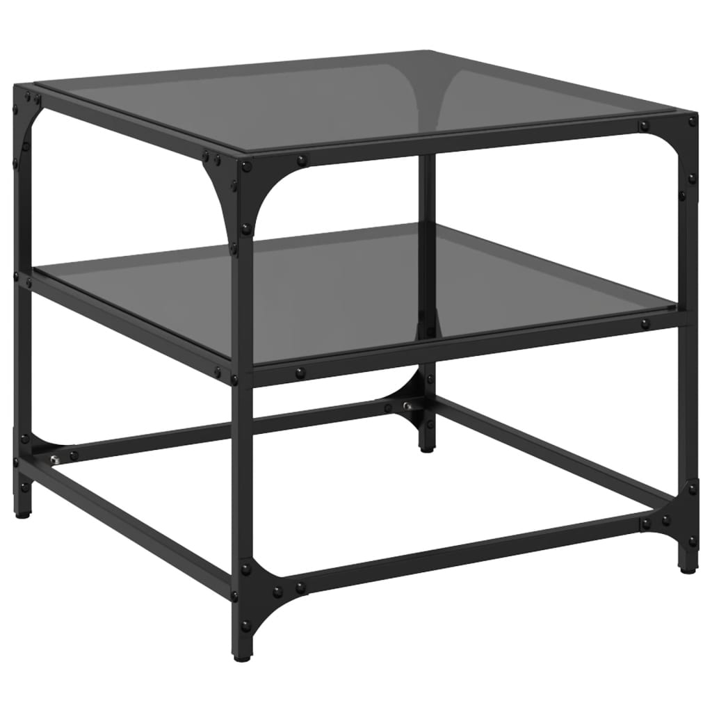 Salontafels 2 st met zwart glazen blad 50x50x45 cm staal