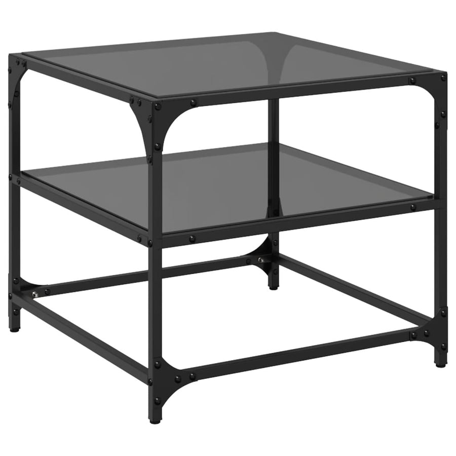 Salontafels 2 st met zwart glazen blad 50x50x45 cm staal