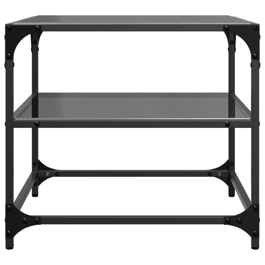 Salontafels 2 st met zwart glazen blad 50x50x45 cm staal