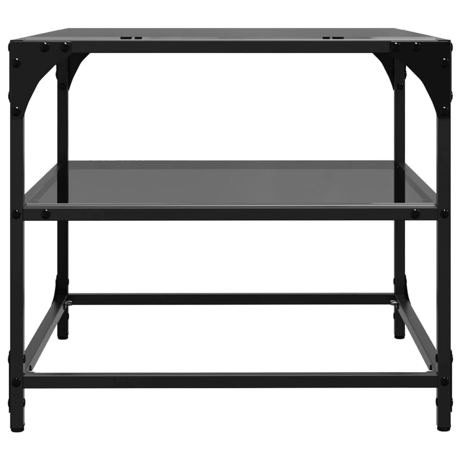 Salontafels 2 st met zwart glazen blad 50x50x45 cm staal