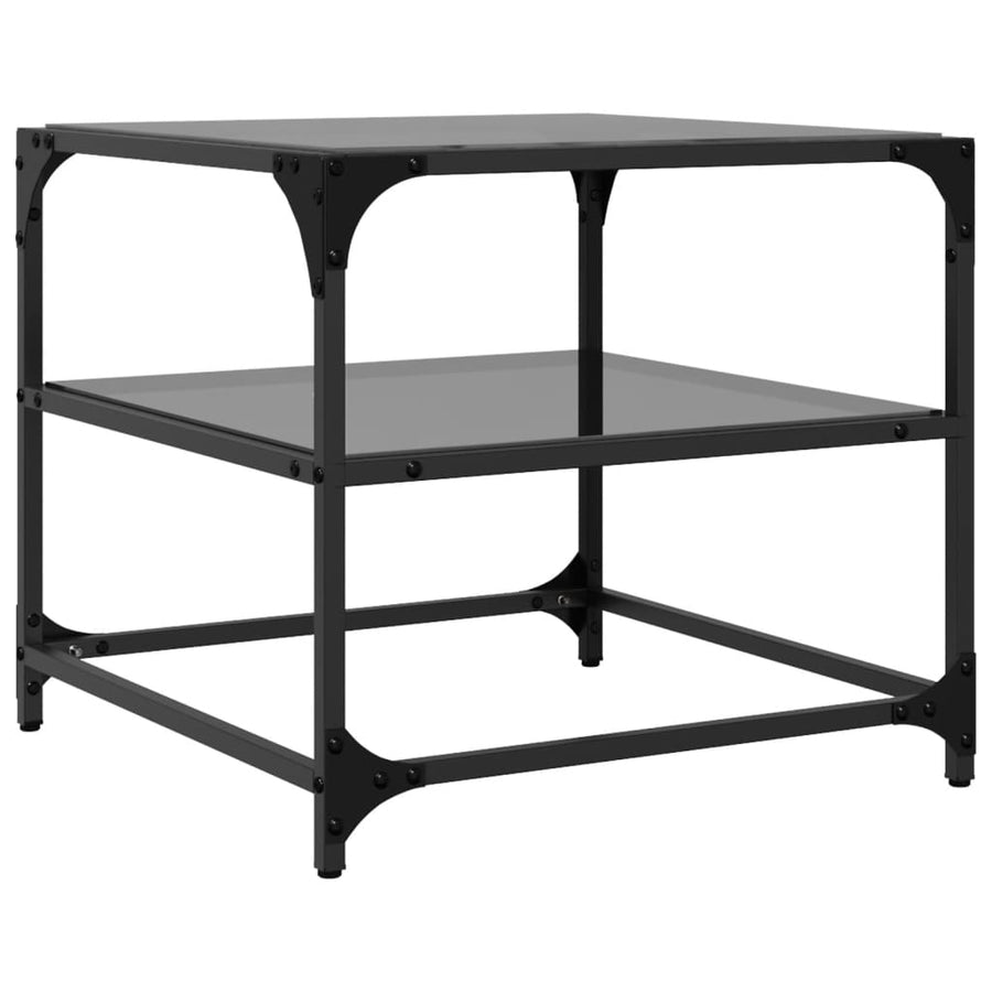 Salontafels 2 st met zwart glazen blad 50x50x45 cm staal