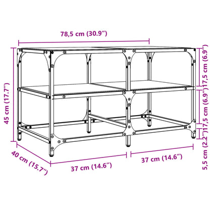 Salontafel met zwart glazen blad 78,5x40x45 cm staal