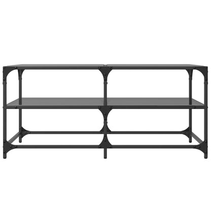 Salontafel met zwart glazen blad 98,5x50x45 cm staal