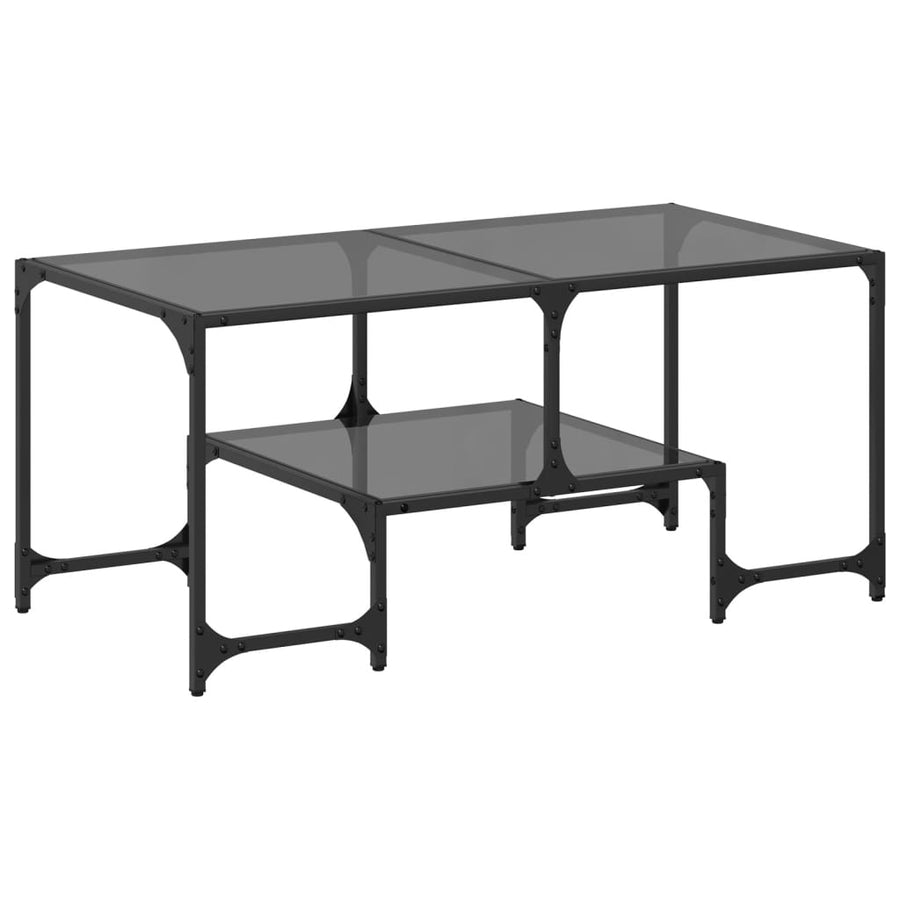 Salontafel met zwart glazen blad 98,5x50x45 cm staal