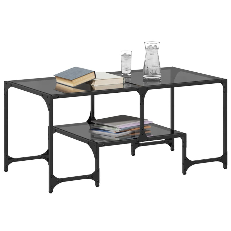 Salontafel met zwart glazen blad 98,5x50x45 cm staal