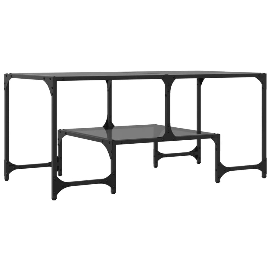 Salontafel met zwart glazen blad 98,5x50x45 cm staal