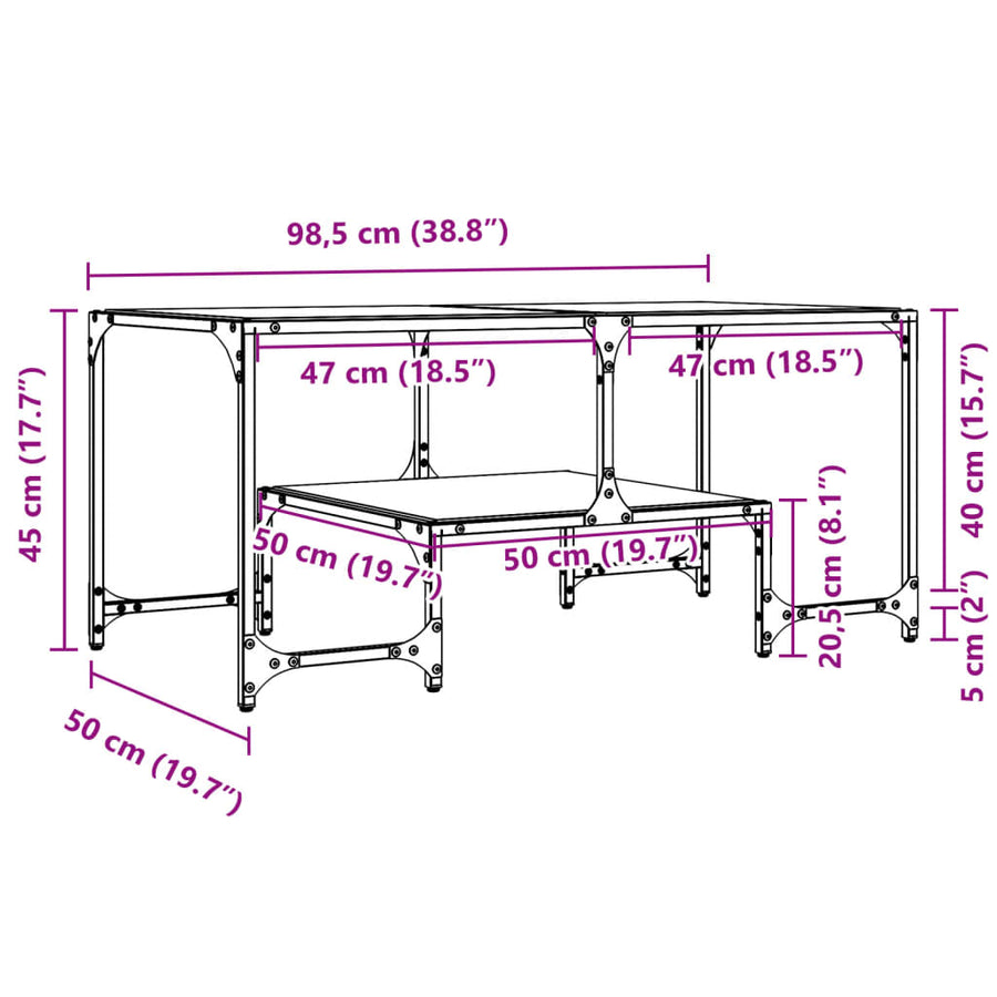 Salontafel met zwart glazen blad 98,5x50x45 cm staal