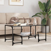 Salontafel zwart glas 98,5x50x45 cm staal