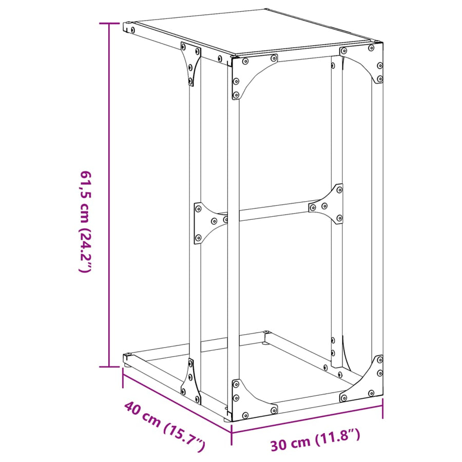 Bijzettafel met transparant glazen blad 40x30x61,5 cm staal