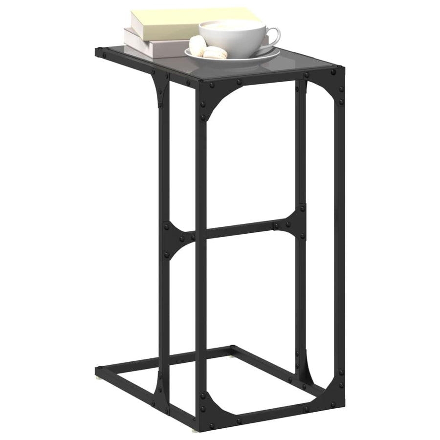 Bijzettafel met zwart glazen blad 40x30x61,5 cm staal