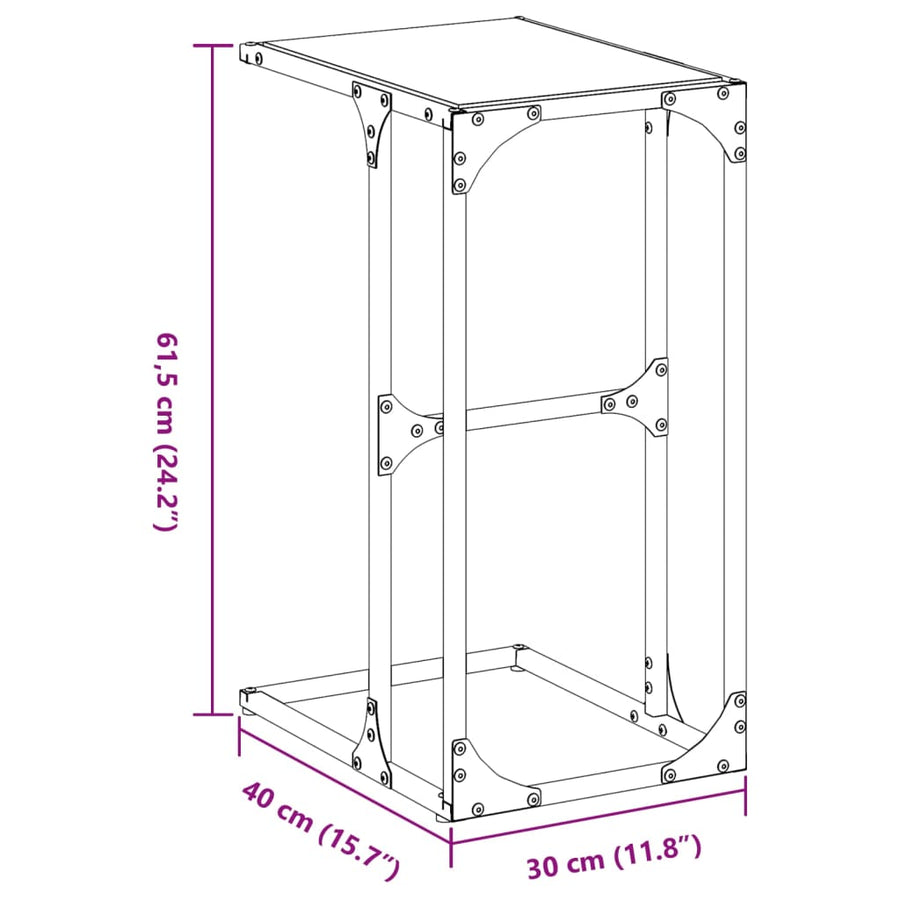 Bijzettafel met zwart glazen blad 40x30x61,5 cm staal