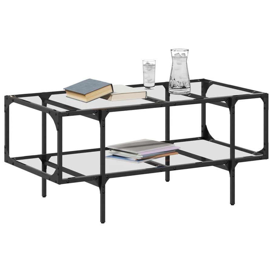 Salontafel met transparant glazen blad 98,5x50x45 cm staal