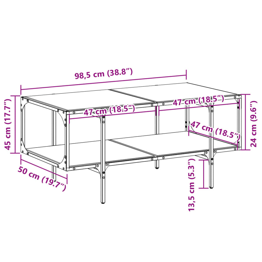 Salontafel met transparant glazen blad 98,5x50x45 cm staal